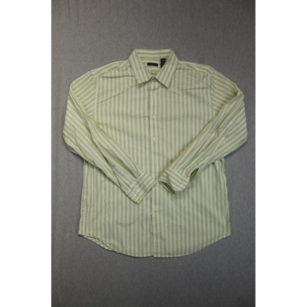 Structure Shirt Mens Extra Large Green White Striped Long Sleeve Button Down Up